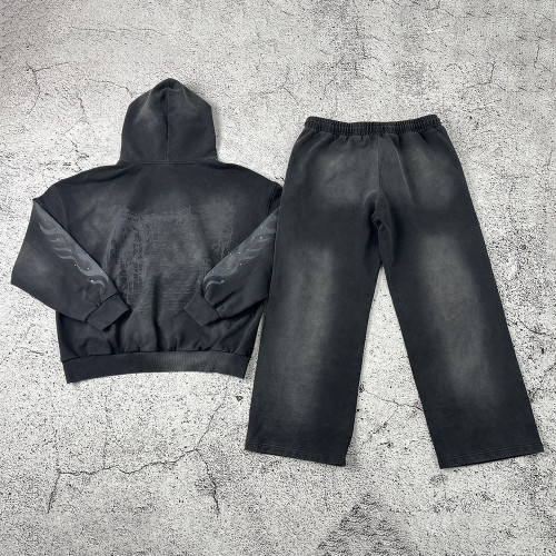 Custom Tracksuit Manufacturers Flame Fleece Hoodie Set for Streetwear