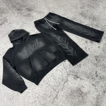 Custom Tracksuit Manufacturers Flame Fleece Hoodie Set for Streetwear