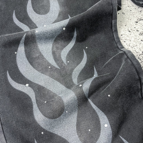 Black flame custom wide leg sweatpants for streetwear brands
