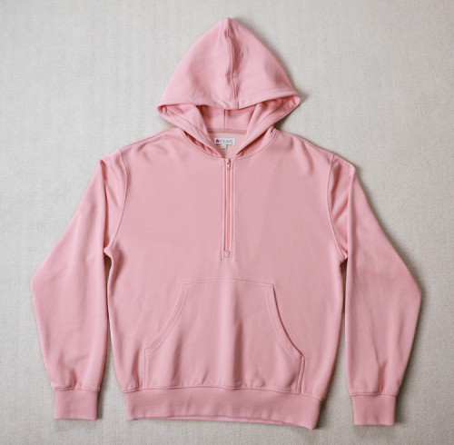 Custom fleece hoodie manufacturer pastel pink quarter zip pullover