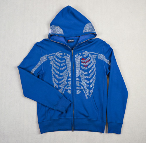 Custom Zip Up Hoodies with Skeleton Rhinestone Artwork OEM