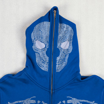 Custom Zip Up Hoodies with Skeleton Rhinestone Artwork OEM