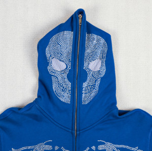Custom Zip Up Hoodies with Skeleton Rhinestone Artwork OEM