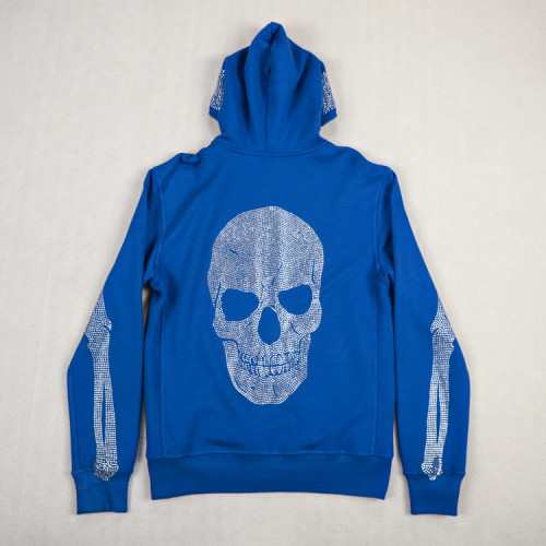 Custom Zip Up Hoodies with Skeleton Rhinestone Artwork OEM