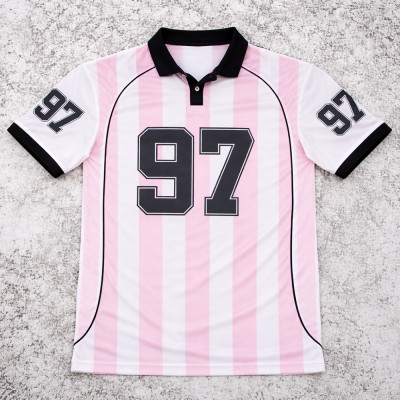 Custom Soccer T-shirts | Pink Stripe Jersey OEM Supplier