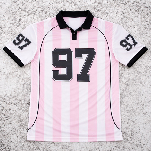 Custom Soccer T-shirts | Pink Stripe Jersey OEM Supplier