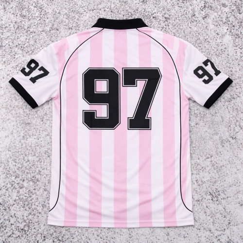 Custom Soccer T-shirts | Pink Stripe Jersey OEM Supplier
