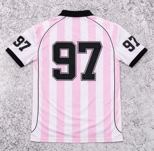 Custom Soccer T-shirts | Pink Stripe Jersey OEM Supplier