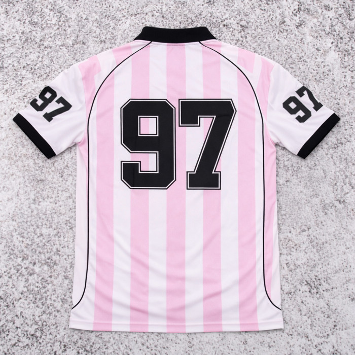 Custom Soccer T-shirts | Pink Stripe Jersey OEM Supplier