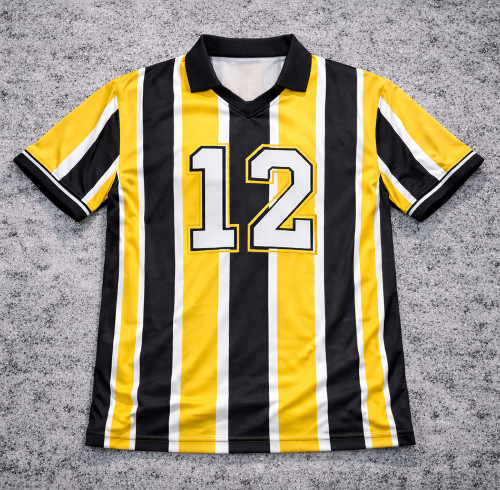 Custom Soccer T Shirts | Yellow Stripe Jersey OEM Manufacturer
