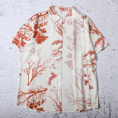 Custom all over print t shirts short sleeve woven shirt