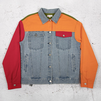 Custom Color Block Denim Jacket Manufacturer