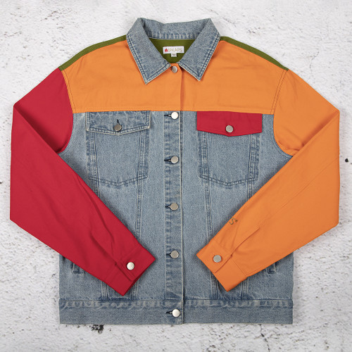 Custom Color Block Denim Jacket Manufacturer
