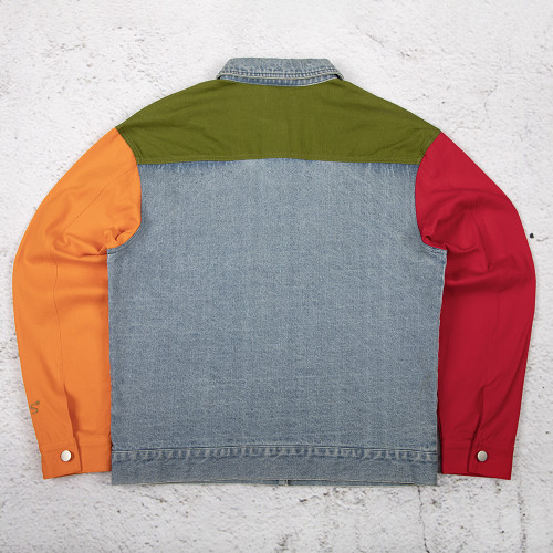 Custom Color Block Denim Jacket Manufacturer