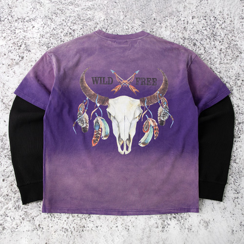 Custom oversized t shirt with waffle long sleeves