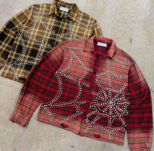 Custom Flannel Jacket with Rhinestones for Private Label Brands