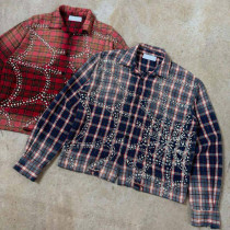 Custom Flannel Jacket with Rhinestones for Private Label Brands