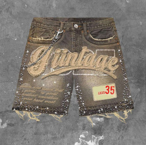 Custom Tracksuit Set with Plaid Shirt and Denim Shorts