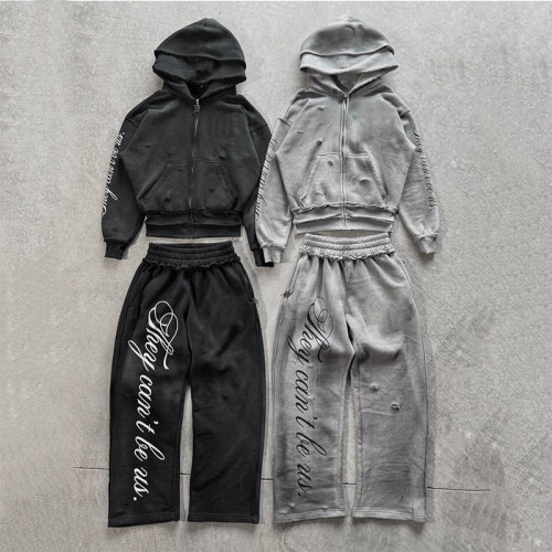 Custom tracksuit set with cropped hoodie and wide pants
