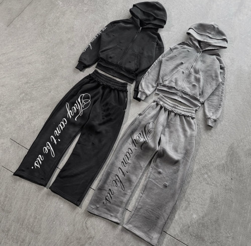 Custom tracksuit set with cropped hoodie and wide pants