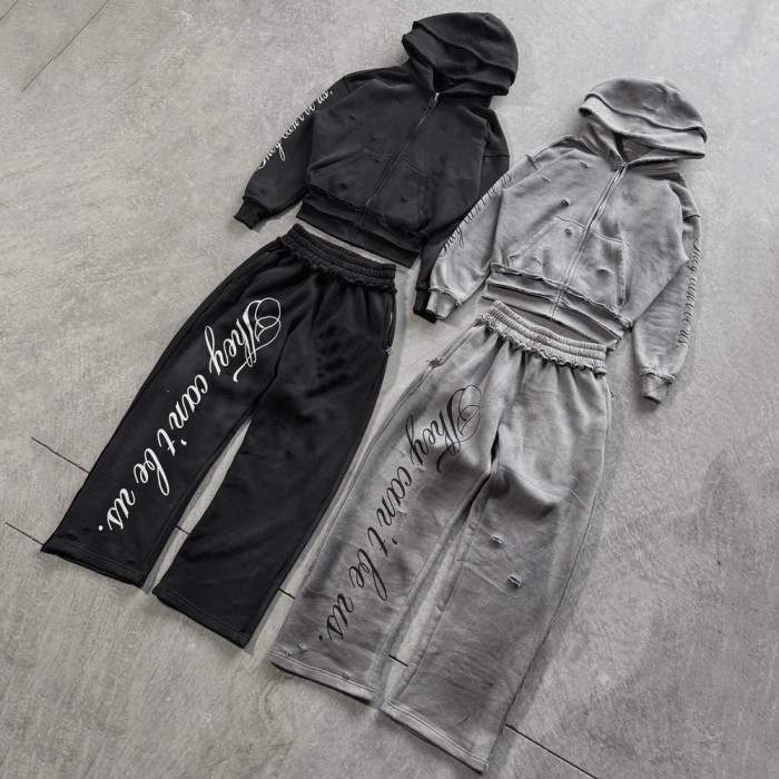 Custom tracksuit set with cropped hoodie and wide pants