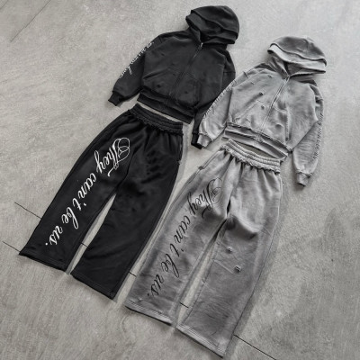 Custom tracksuit set with cropped hoodie and wide pants
