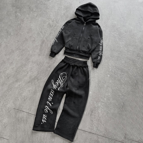 Custom tracksuit set with cropped hoodie and wide pants
