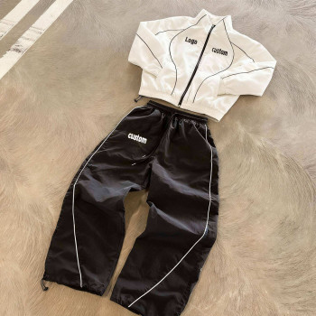 Custom Tracksuit Set with Cropped Jacket and Wide-Leg Pants