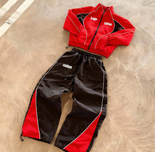 Custom Tracksuit Set with Cropped Jacket and Wide-Leg Pants