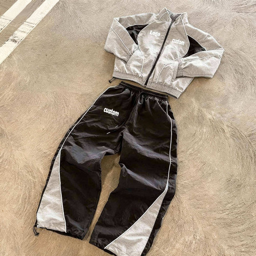 Custom Tracksuit Set with Cropped Jacket and Wide-Leg Pants