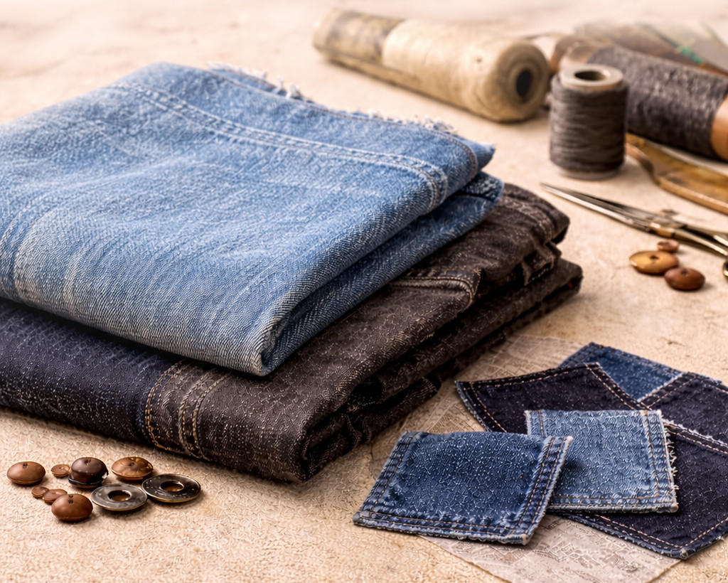 Washed denim jacket fabric detail