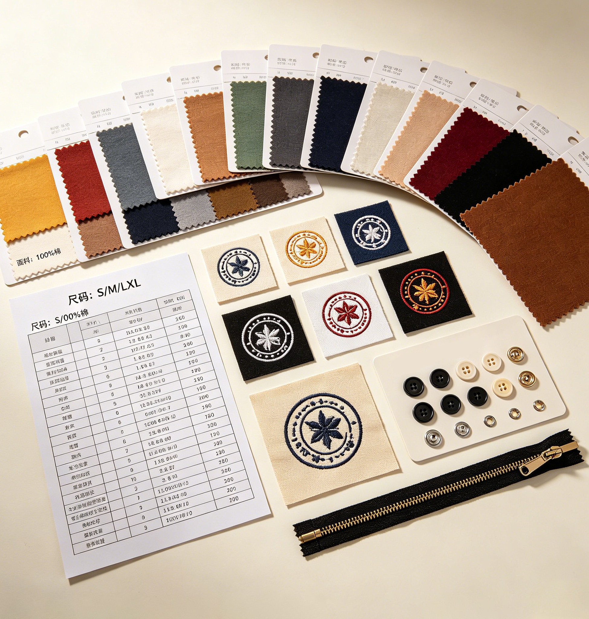 Custom hoodie quote brief kit with tech pack, fleece swatches, artwork file, size chart and quantity note