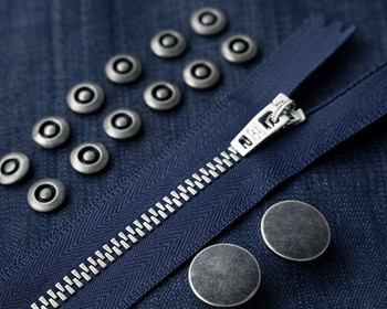 Waistband, drawcord, zipper and button trims for pants