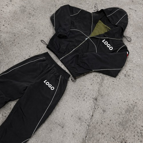 Custom Nylon Tracksuit Set with Hooded Jacket