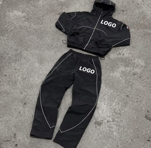 Custom Nylon Tracksuit Set with Hooded Jacket