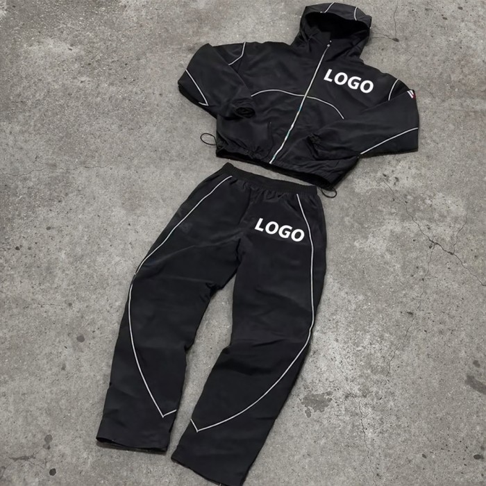 Custom Nylon Tracksuit Set with Hooded Jacket