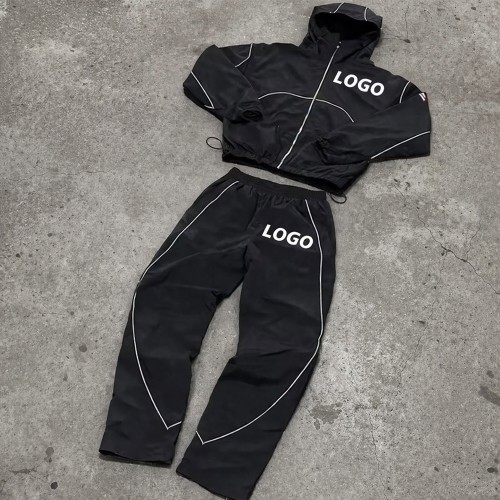 Custom Nylon Tracksuit Set with Hooded Jacket
