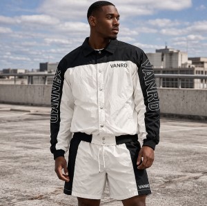 Custom Nylon Tracksuit Set with Snap Jacket and Shorts