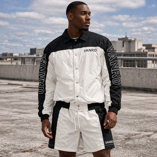 Custom Nylon Tracksuit Set with Snap Jacket and Shorts