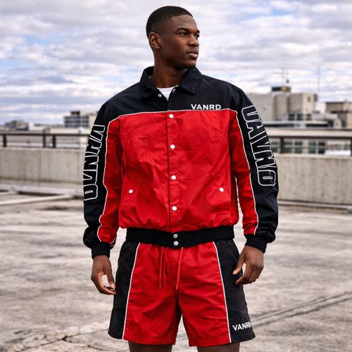 Custom Nylon Tracksuit Set with Snap Jacket and Shorts