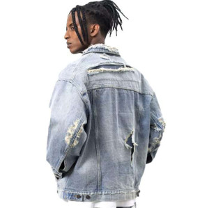 Custom Distressed Denim Jacket for Streetwear