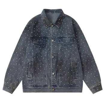 Custom Denim Jacket for Rhinestone Streetwear