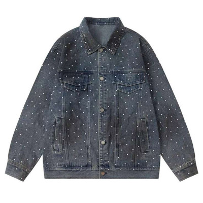 Custom Denim Jacket for Rhinestone Streetwear
