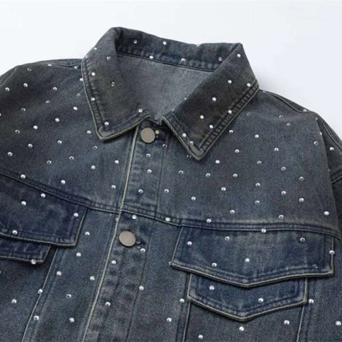 Custom Denim Jacket for Rhinestone Streetwear