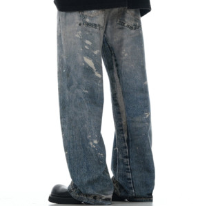 Custom Baggy Jeans for Vintage Paint Splatter Wash