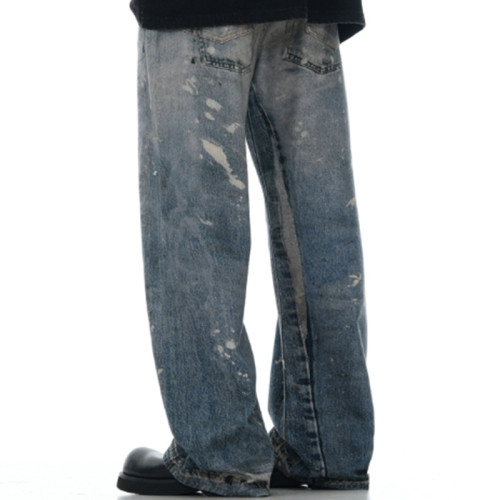 Custom Baggy Jeans for Vintage Paint Splatter Wash