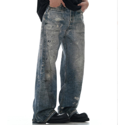 Custom Baggy Jeans for Vintage Paint Splatter Wash