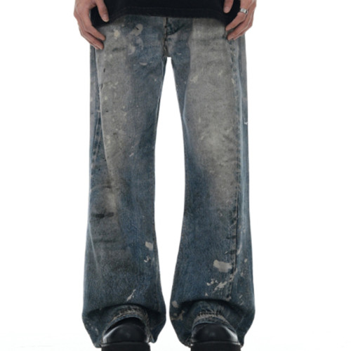 Custom Baggy Jeans for Vintage Paint Splatter Wash