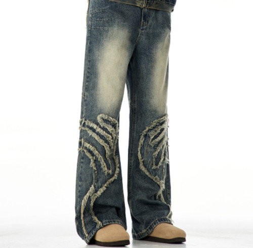 Custom Baggy Jeans for Distressed Panel Streetwear