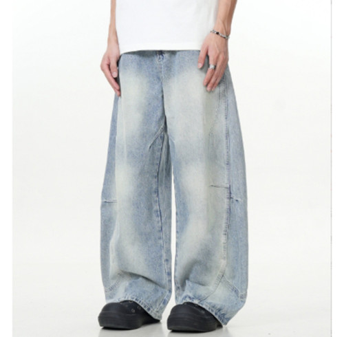 Custom Baggy Jeans for Light Wash Barrel Streetwear